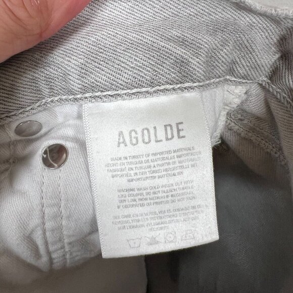 Agolde Criss Cross Jeans Size 24 Gray Frayed Hem Straight Leg High Rise Denim - Picture 11 of 12